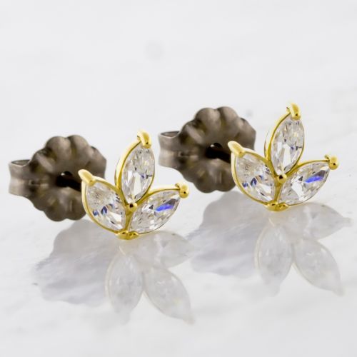 TITANIUM EARRING STUD WITH 18KT GOLD LEAF MARQUISE GEMS
