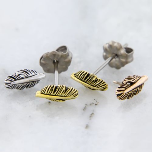 Titanium Earring Studs With Feather Ends