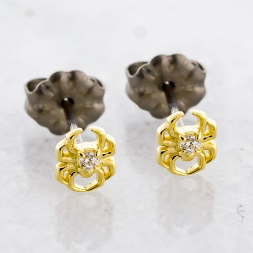 TITANIUM EARRING STUD WITH 18KT GOLD SPIDER END