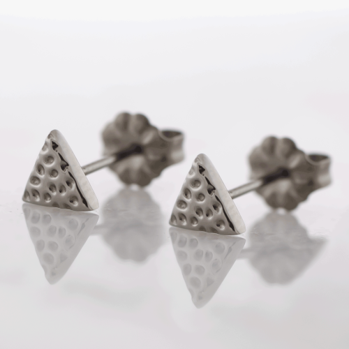 Titanium Threadless Earring Studs w/ Hammered Texture Triangle Ends