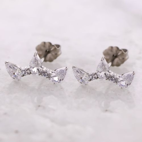 Titanium Threadless Earring Studs w/ Pear and Round Cut Cubic Zirconia End