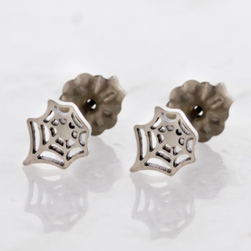 TITANIUM THREADLESS EARRING STUD WITH SPIDER WEBS