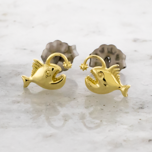 Titanium Earring Studs With 18k Gold Anglerfish End