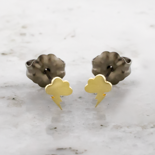 Titanium Earring Studs With 18k Lightning Clouds