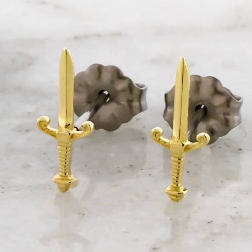 Titanium Earring Studs With 18k Sword