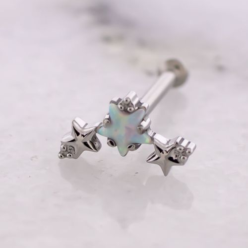 Titanium Threadless Helix Labret w/ Opal Star and Beaded Style End