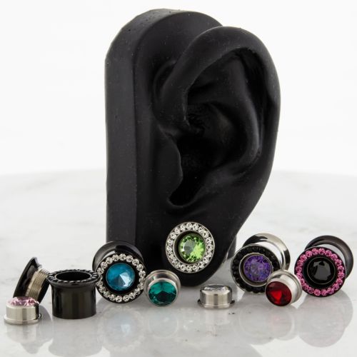 Pair 11mm Steel Internally Threaded Tunnel W/ Gem in the Middle