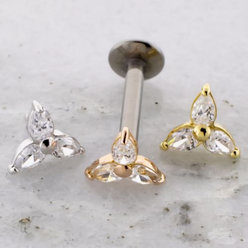 THREADLESS TITANIUM LABRET WITH 18KT GOLD MARQUISE TRINITY