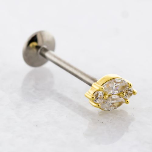 THREADLESS TITANIUM LABRET WITH 18KT GOLD WITH MARQUISE GEMS