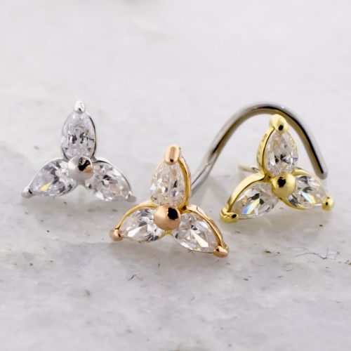THREADLESS NOSE SCREW WITH 18KT GOLD PEAR CUT TRINITY