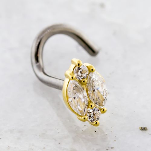 THREADLESS NOSE SCREW WITH 18KT GOLD WITH MARQUISE GEMS 