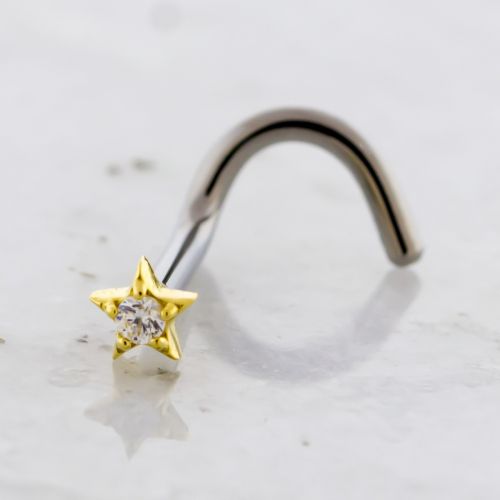 THREADLESS NOSE SCREW WITH 18KT YELLOW GOLD STAR WITH GEM