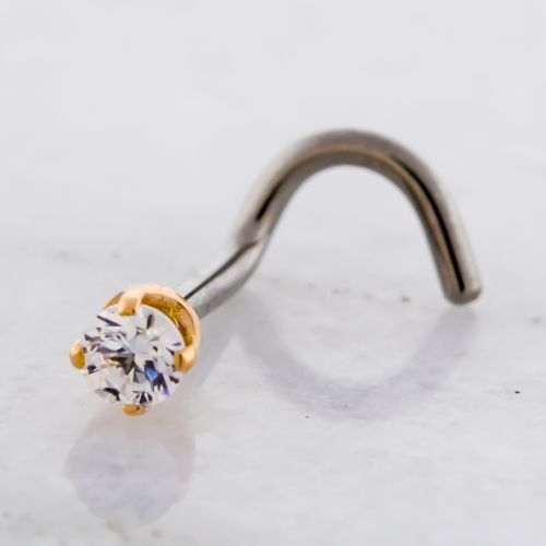 THREADLESS NOSE SCREW WITH 18KT ROSE GOLD ROUND GEM END