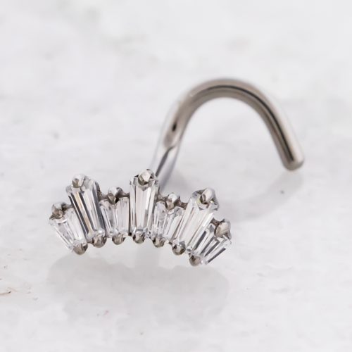 TITANIUM THREADLESS NOSE SCREW WITH CLEAR BAGUETTE CRESCENT END