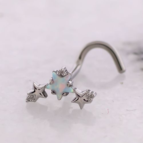 Titanium Threadless Nose Screw w/ Opal Star and Beaded Style End