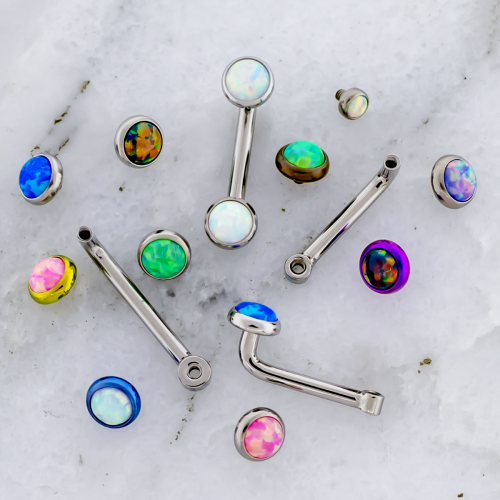 14G Vertical Hood L-Shaped Barbell With Opal Disc