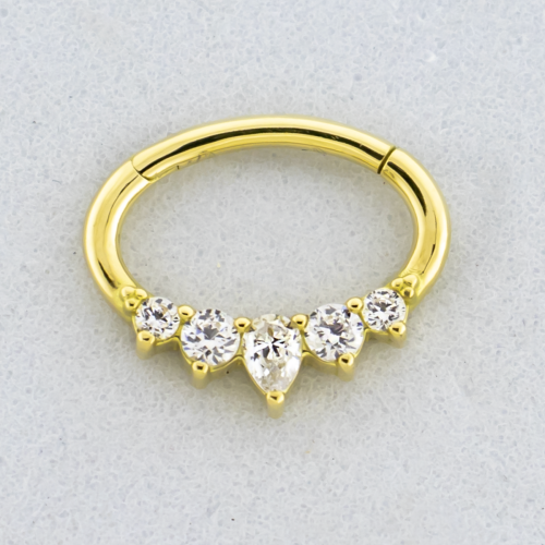 18kt Hinged Ring w/ Pear & Round Premium Zirconia