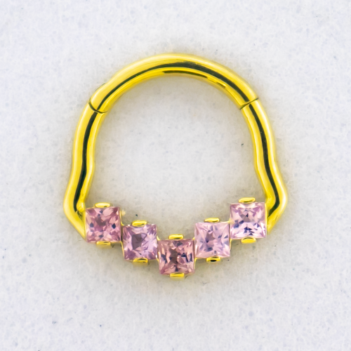 18kt Gold Hinged Ring with Square Pink Sapphires