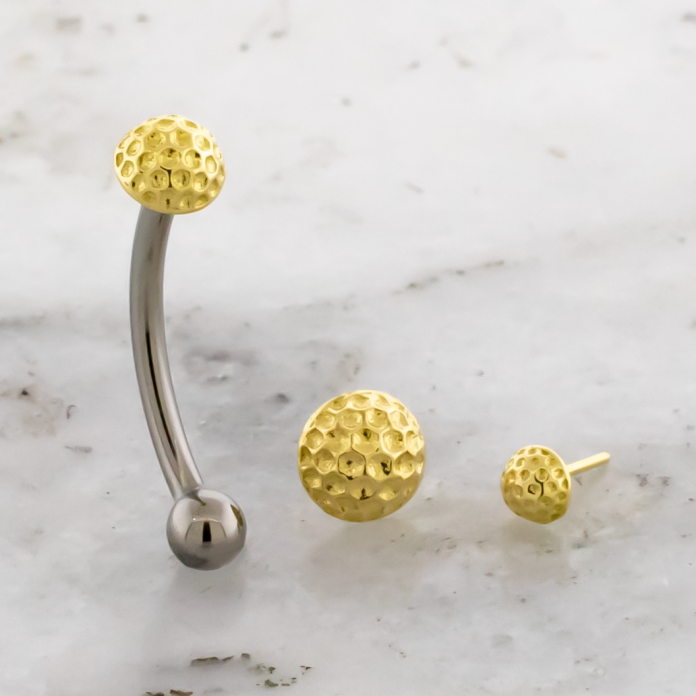 Threadless Titanium Curved Barbell w/ 18kt Threadless Hammered Dome