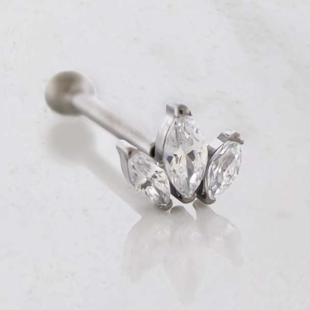 Titanium Threadless Straight Barbell w/ Triple Marquise Gem End