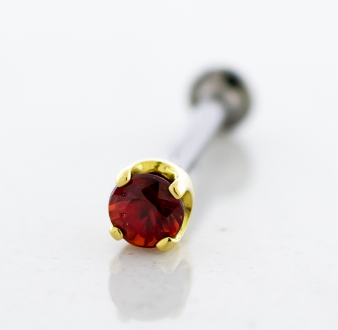 Threadless Titanium Barbell w/ 18kt Gold Songea Sapphire