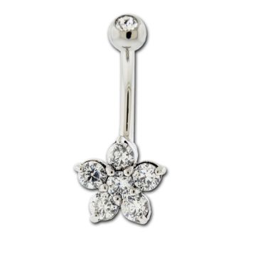 Mini Flower Gem Belly Ring-Clear