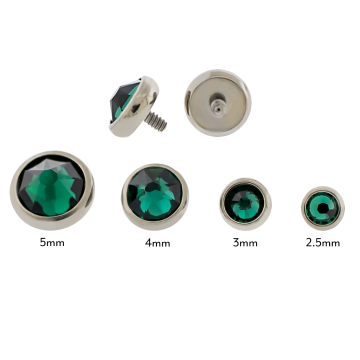 Titanium internally threaded gem disc with premium crystals -1.6MM (14G)-4MM-EMERALD