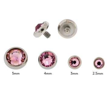 Titanium internally threaded gem disc with premium crystals -1.2MM (16G)-2.5MM-Light Rose