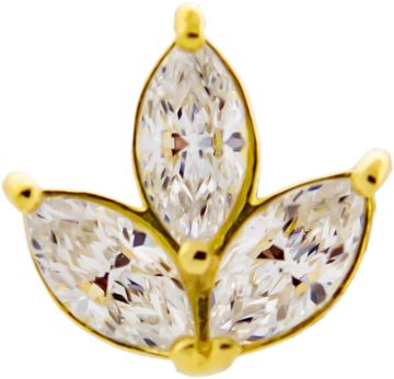 18KT GOLD THREADLESS LEAF SET WITH MARQUISE PREMIUM ZIRCONIA-WHITE-YELLOW GOLD