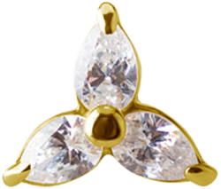 18KT GOLD THREADLESS PEAR CUT TRINITY SET WITH PREMIUM ZIRCONIA-WHITE