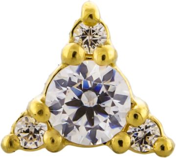 18KT GOLD THREADLESS 4CZ TRIANGLE ATTACHMENT SET W. PREMIUM ZIRCONIA-WHITE