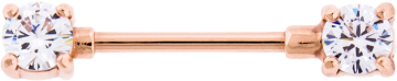 ROSE GOLD PVD 14G 9/16 EXTERNALLY THREADED 316L STEEL NIPPLE BARBELL WITH PRONG SET 6MM CLEAR GEM ENDS 