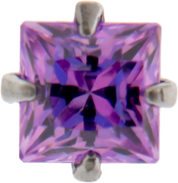 Titanium Threadless Prong Set Square Premium Zirconia-3MM-FANCY PURPLE