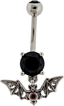 Navel Barbell w/ Moon Phase Bat-1.6MM (14G)-SILVER-BLACK