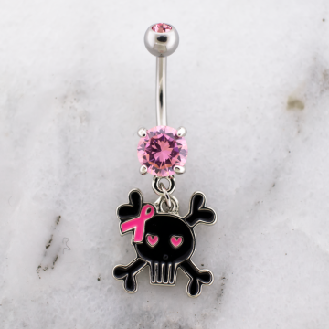 Breast Cancer Awareness Navel Ring With Skull