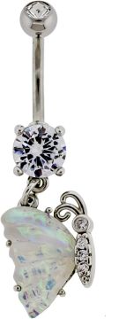 14G Navel Barbell w/ Iridescent Butterfly-CLEAR