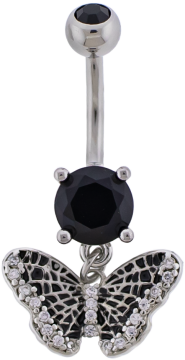 14G Navel Barbell w/ Spider Web Butterfly-BLACK