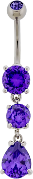 14G Navel Barbell w/ Round and Teardrop Gem Dangle-TANZANITE