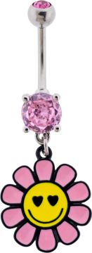 14G Happy Face Flower Navel Ring-PINK