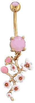 Pink Flower Blossom Navel Ring-ROSE QUARTZ