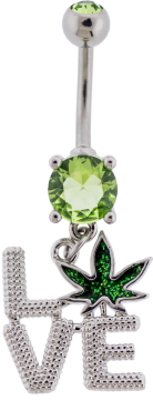 14G LOVE Pot Leaf Navel Ring-EMERALD