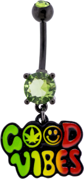 14G Good Vibes Pot Leaf Navel Ring-BLACK-EMERALD