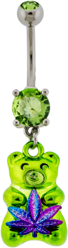 14G Navel Barbell w/ Pot Leaf Gummy Bear-LIGHT GREEN