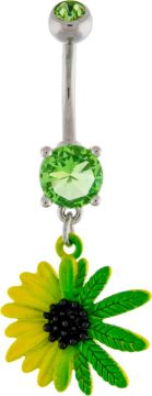  POT LEAF SUNFLOWER NAVEL RING-EMERALD GREEN
