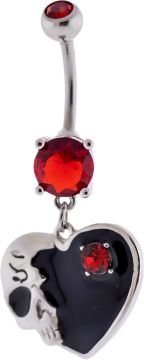 14G Skull Heart Navel Ring-RED