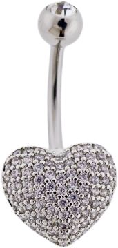14G Pave Heart Navel Ring-CLEAR