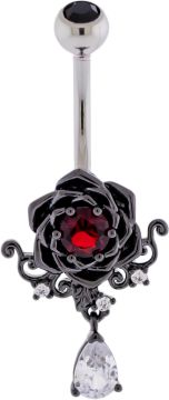 14G Black Rose Gem Navel Ring-1.6MM (14G)-10MM (3/8