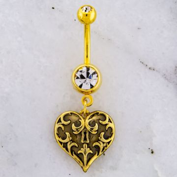 FILIGREE HEART LOCKET NAVEL RING-GOLD PVD