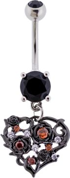14G Black Heart Gem Navel Ring-1.6MM (14G)-10MM (3/8