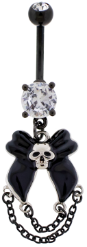 14G Navel Barbell w/ Skull Bow and Chain Dangle-CLEAR